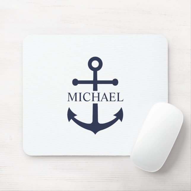 Personalisierter Name der Nautic Navy Blue Anchor Mousepad (Mit Mouse)