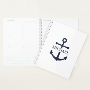 Personalisierter Name der Nautic Navy Blue Anchor Planer