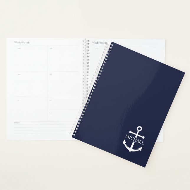 Personalisierter Name der Nautic Navy Blue Anchor Planer (Anzeige)