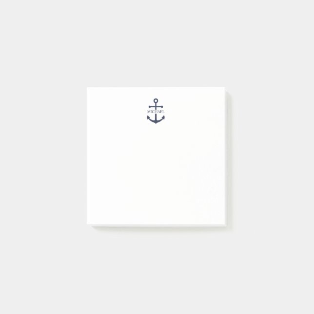 Personalisierter Name der Nautic Navy Blue Anchor Post-it Klebezettel (Vorderseite)
