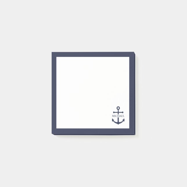 Personalisierter Name der Nautic Navy Blue Anchor Post-it Klebezettel (Vorderseite)