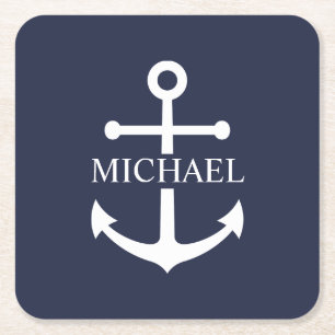 Personalisierter Name der Nautic Navy Blue Anchor Rechteckiger Pappuntersetzer