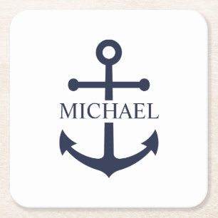 Personalisierter Name der Nautic Navy Blue Anchor Rechteckiger Pappuntersetzer