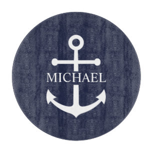 Personalisierter Name der Nautic Navy Blue Anchor Schneidebrett