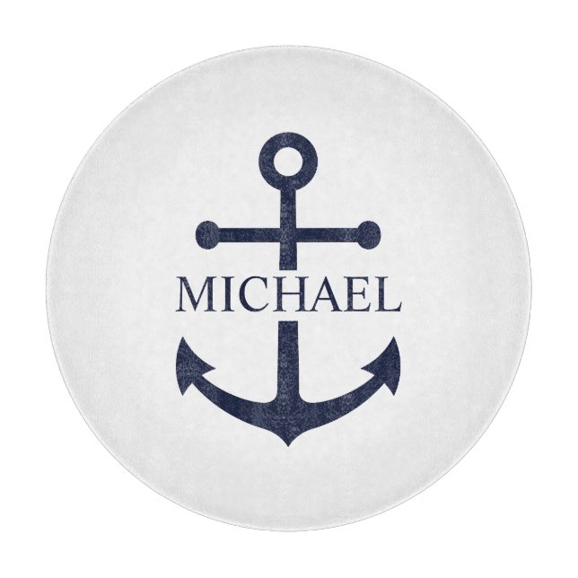 Personalisierter Name der Nautic Navy Blue Anchor Schneidebrett (Vorderseite)