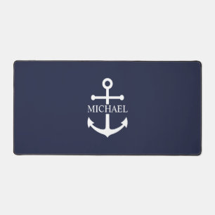 Personalisierter Name der Nautic Navy Blue Anchor Schreibtischunterlage