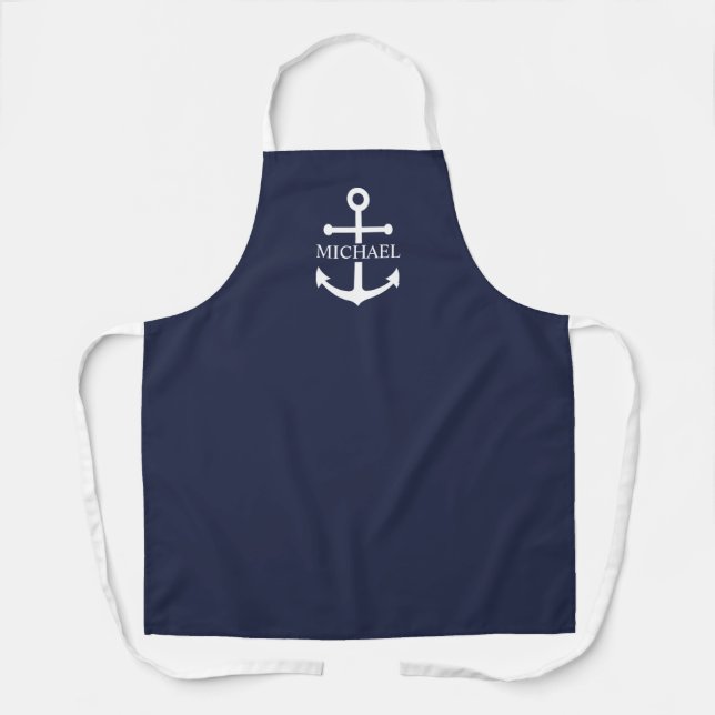 Personalisierter Name der Nautic Navy Blue Anchor Schürze (Vorderseite)