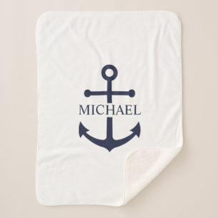 Personalisierter Name der Nautic Navy Blue Anchor Sherpadecke