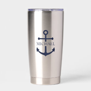 Personalisierter Name der Nautic Navy Blue Anchor Thermobecher