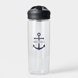 Personalisierter Name der Nautic Navy Blue Anchor Trinkflasche