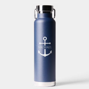 Personalisierter Name der Nautic Navy Blue Anchor Trinkflasche