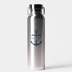 Personalisierter Name der Nautic Navy Blue Anchor Trinkflasche