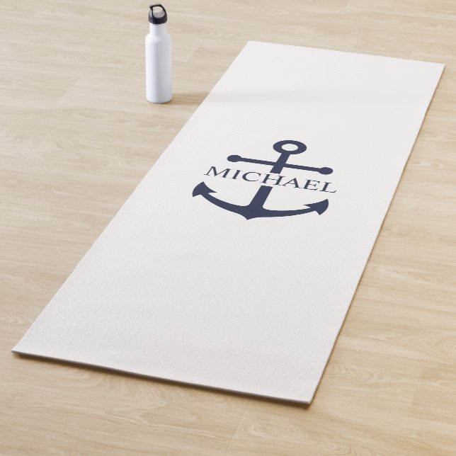 Personalisierter Name der Nautic Navy Blue Anchor Yogamatte (Beispiel)