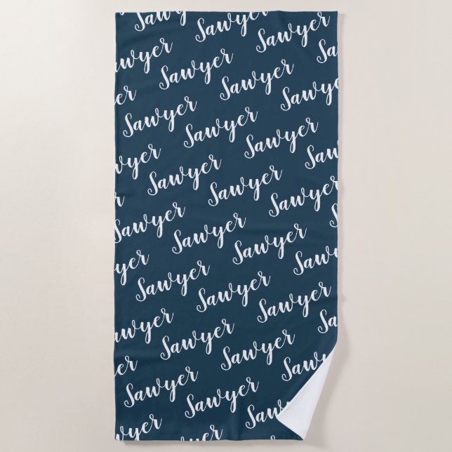 Personalisierter Name der Navy Blue Calligraphy Strandtuch (Vorderseite)
