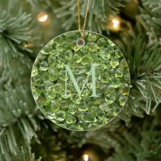 Personalisierter Name der Peridot Birthstone Monog Keramik Ornament (Baum)