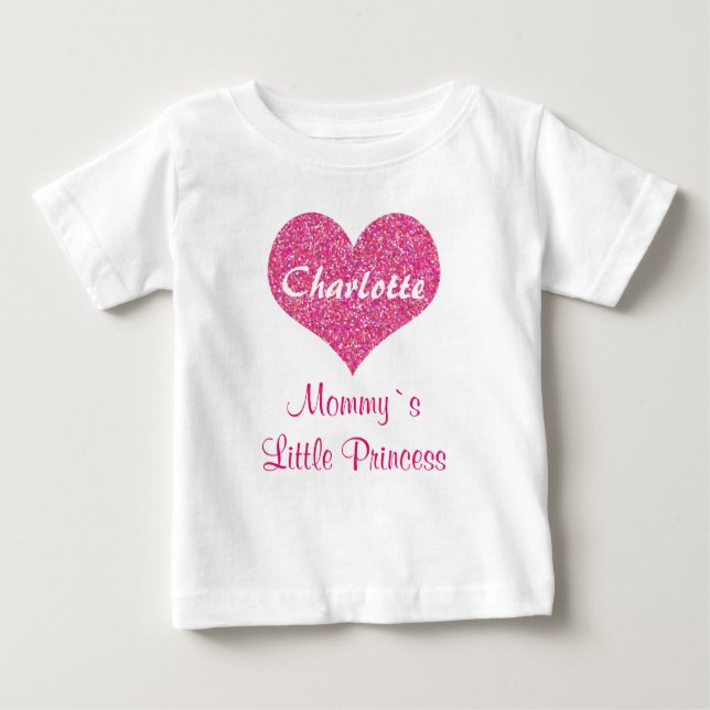 Personalisierter Name der Prinzessin von Pink Hear Baby T-shirt (Vorderseite)