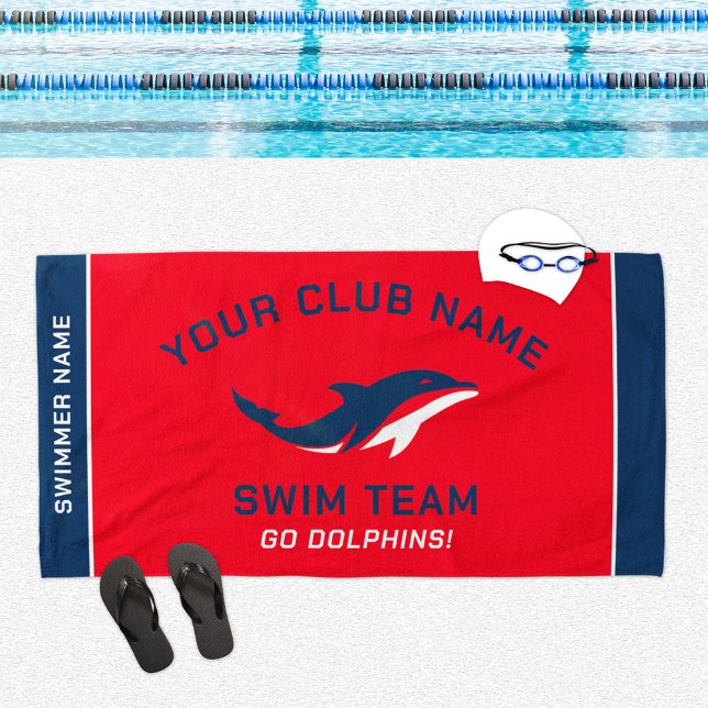 Personalisierter Name der Red Navy Swim Team Schwi Strandtuch (Von Creator hochgeladen)