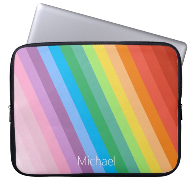 Personalisierter Name der Regenbogenfarben Streife Laptopschutzhülle (Vorderseite)