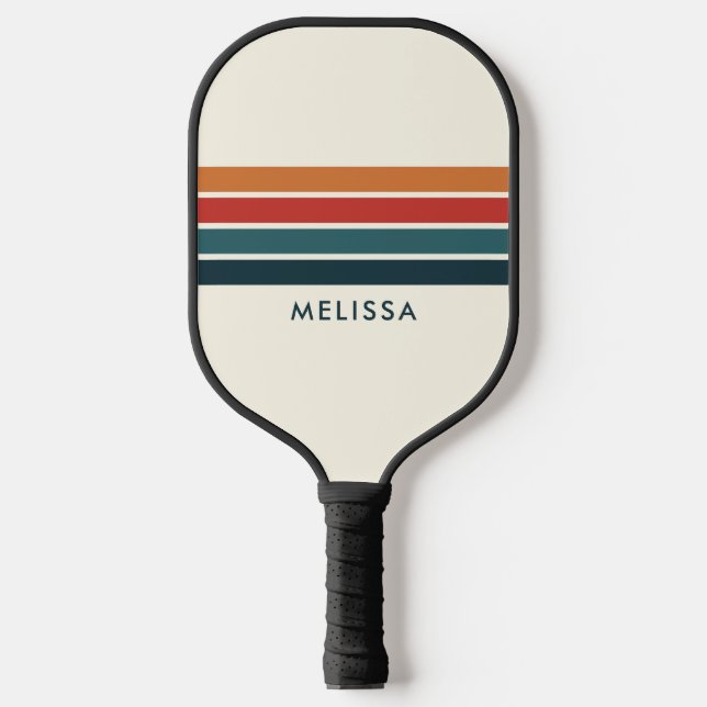 Personalisierter Name der Retro-Streifen Pickleball Schläger (Vorderseite)