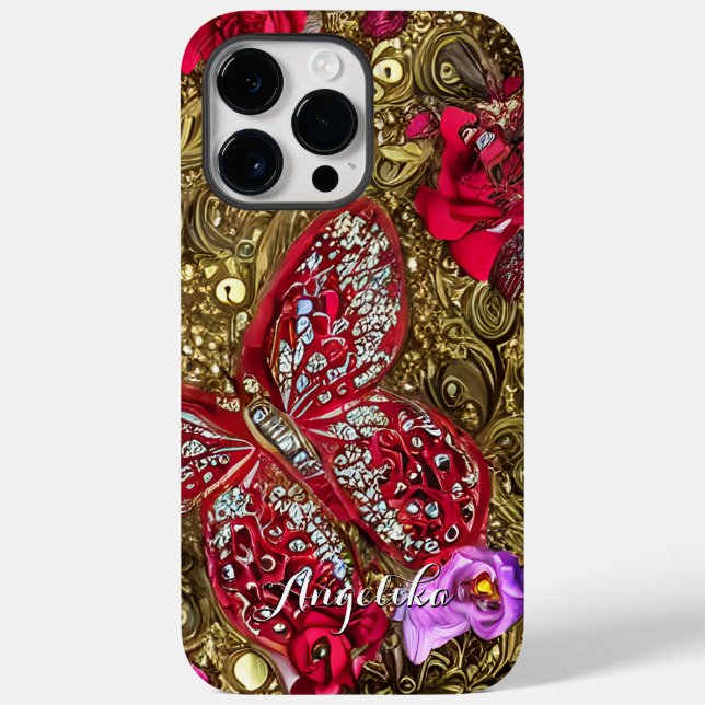 Personalisierter Name der Rotblütenschmetterlinge Case-Mate iPhone Hülle (Rückseite)