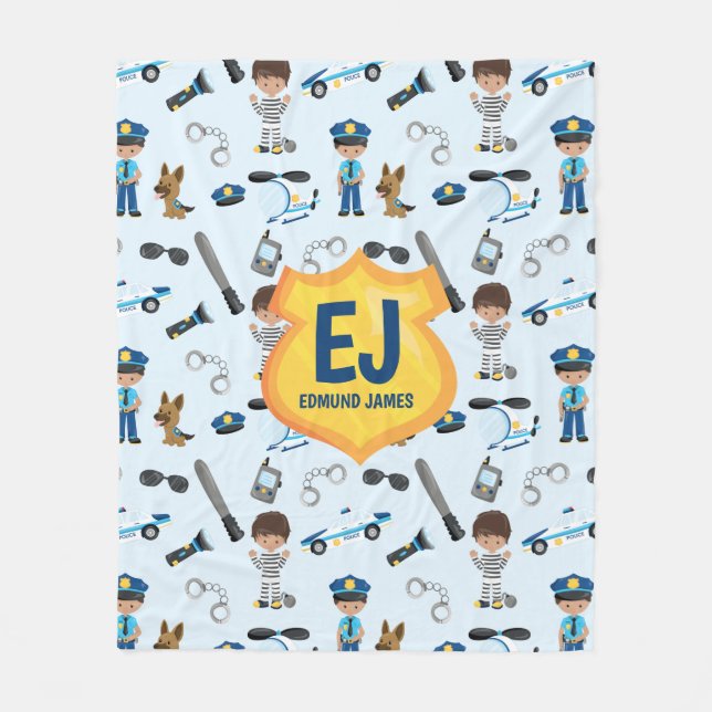 Personalisierter Name des Abzeichens Boy Police Fleecedecke (Vorderseite)