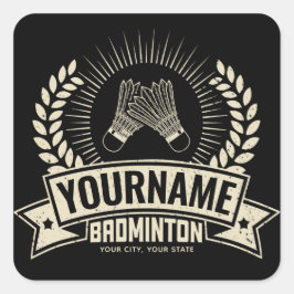 Personalisierter Name des Badminton-Spielers Racqu Quadratischer Aufkleber
