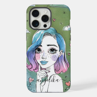 Personalisierter Name des bemalten Mädchens iPhone 15 Pro Max Hülle