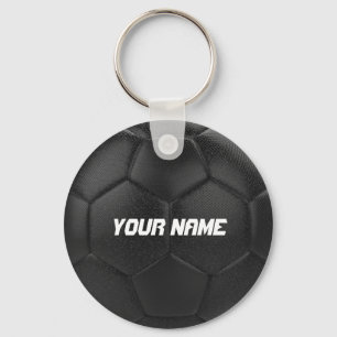 Personalisierter Name des Black Soccer Ball Schlüsselanhänger