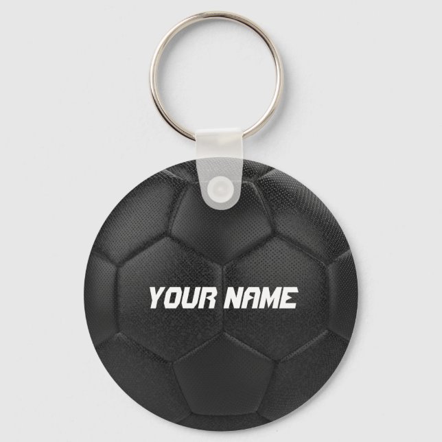 Personalisierter Name des Black Soccer Ball Schlüsselanhänger (Vorderseite)