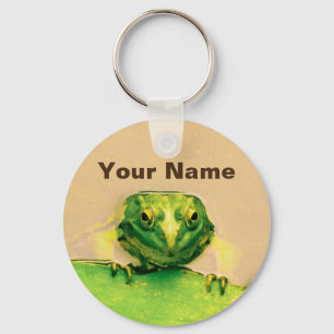 Personalisierter Name des coolen grünen Frosches Schlüsselanhänger