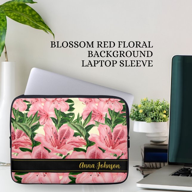 Personalisierter Name des eleganten roten Blumenmu Laptopschutzhülle (Von Creator hochgeladen)