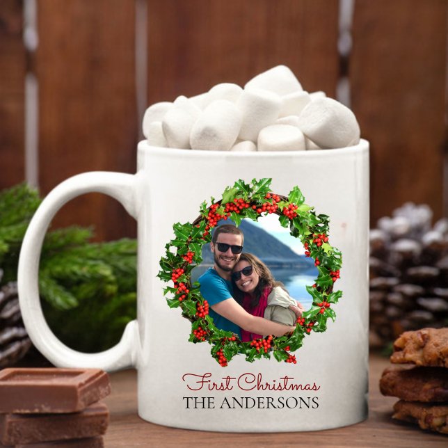 Personalisierter Name des ersten Fotos Kaffeetasse (First Christmas Photo Mug)