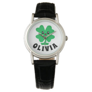Personalisierter Name des grünen Kleeblatts Armbanduhr