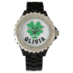 Personalisierter Name des grünen Kleeblatts Über Armbanduhr