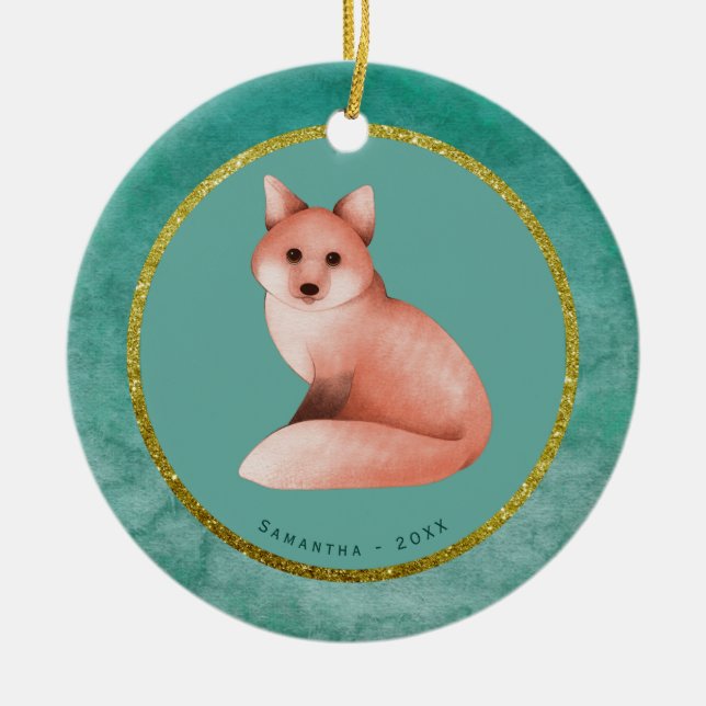 Personalisierter Name des Grünen Weihnachtsfochs Keramik Ornament (Vorne)