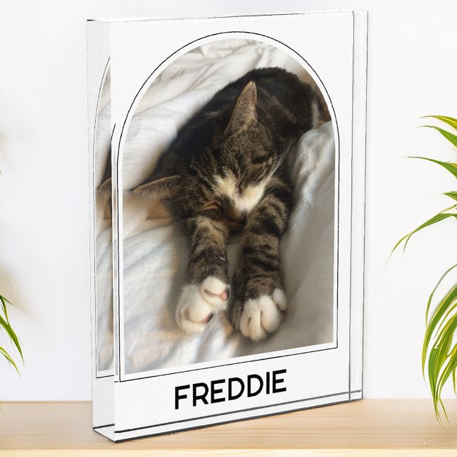 Personalisierter Name des Hauses Moderner Pfeil Fotoblock (Modern arch photo personalized custom name photo block for family or pet pictures)
