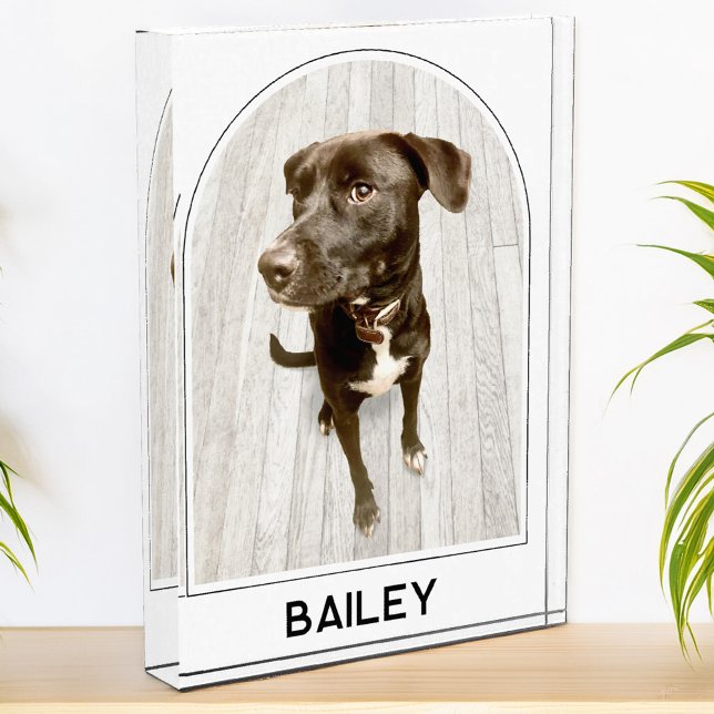 Personalisierter Name des Hauses Moderner Pfeil Fotoblock (Modern arch photo personalized custom name photo block for family or pet pictures)