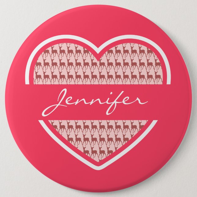 Personalisierter Name des heißen rosa Herzens Hirs Button (Vorderseite)