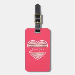 Personalisierter Name des heißen rosa Herzens Hirs Gepäckanhänger