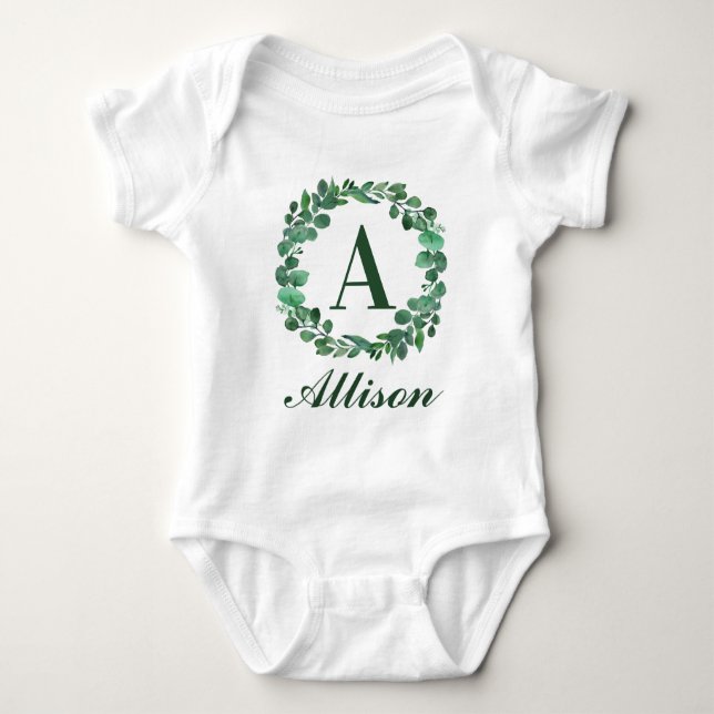 Personalisierter Name des Kindes mit Eucalyptus Wa Baby Strampler (Vorderseite)