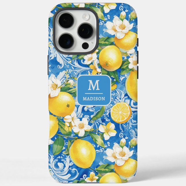 Personalisierter Name des Lemon Citrus Monogram Case-Mate iPhone Hülle (Rückseite)