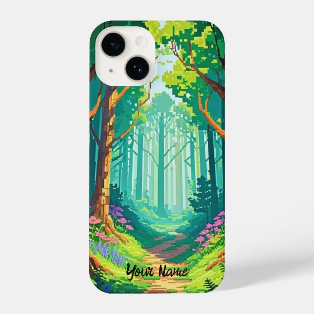 Personalisierter Name des Magischen Forest Pixel iPhone Hülle (Rückseite)