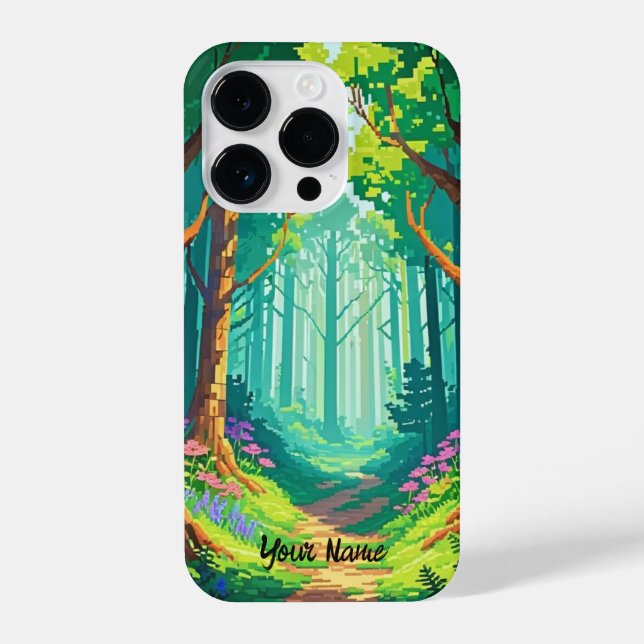 Personalisierter Name des Magischen Forest Pixel iPhone Hülle (Rückseite)