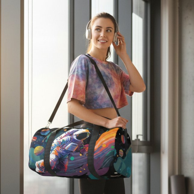 Personalisierter Name des modernen Astronauten Duffle Bag (Von Creator hochgeladen)