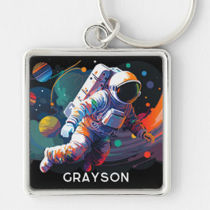 Personalisierter Name des modernen Astronauten Schlüsselanhänger
