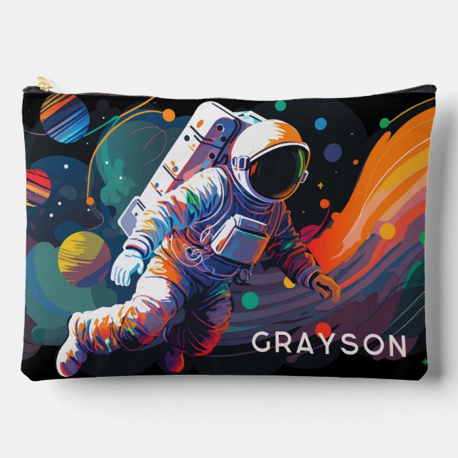 Personalisierter Name des modernen Astronauten Zubehörtasche (Vorderseite)