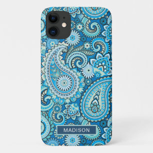 Personalisierter Name des modernen Blauen Paisley- Case-Mate iPhone Hülle