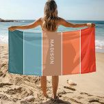Personalisierter Name des modernen Colorblock Eart Strandtuch<br><div class="desc">Dieses farbenfrohe und moderne Design weist ein Farbblockmuster in Blau,  Braun und Orange auf,  mit Ihrem personalisierten Namen #swimming #beach #towels #vacation</div>