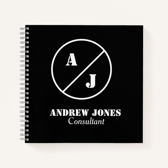 Personalisierter Name des Monogrammes Schwarzes Un Notizbuch (Vorderseite)