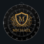Personalisierter Name des Monogramms Dartscheibe<br><div class="desc">Schwarz und Gold Personalisiert Stylish Monogram Name. Für weitere Anpassungen klicken Sie bitte auf die Schaltfläche "Anpassen" und verwenden Sie unser Designwerkzeug, um diese Vorlage zu ändern.</div>